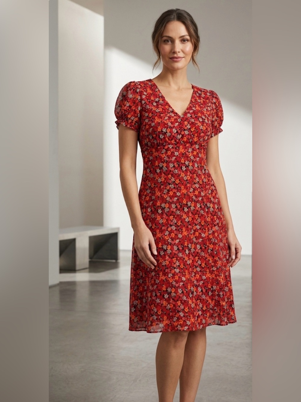 Calvin Klein Red Floral Midi Dress